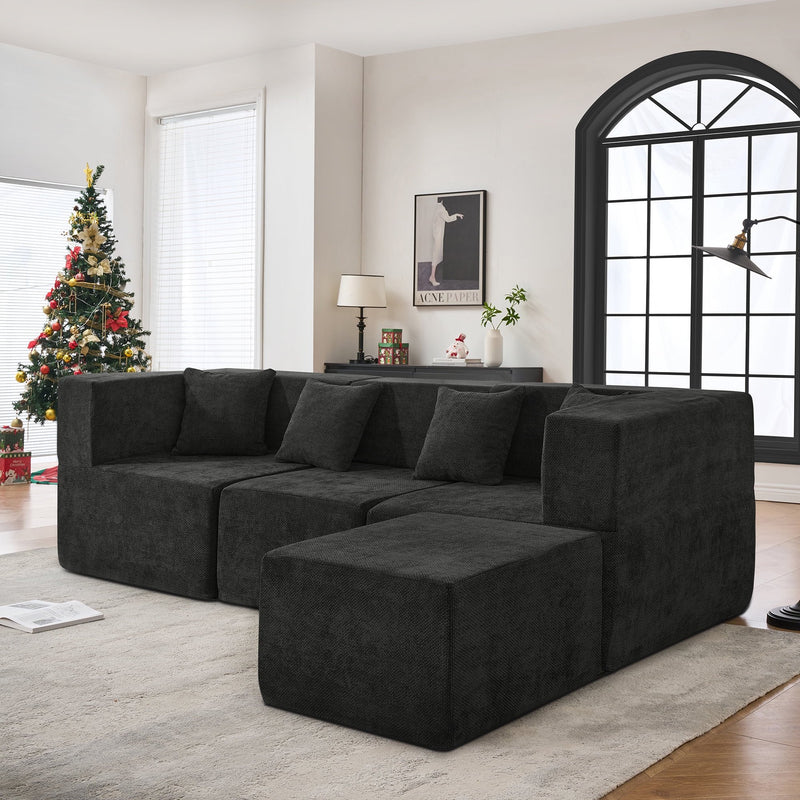 BEHOST 102.5" Black Chenille Comfy Cloud Couch, Modular Sectional Sofa for Living Room