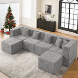 BEHOST 130" U-Shaped Modular Sectional Sofa, 6-Piece Cloud Couch with 2 Movable Ottomans, Extra Deep Seat Chenille Sleeper Sofa, Flexible Oversized Modern Sofa Set for Living Room, Light Gray