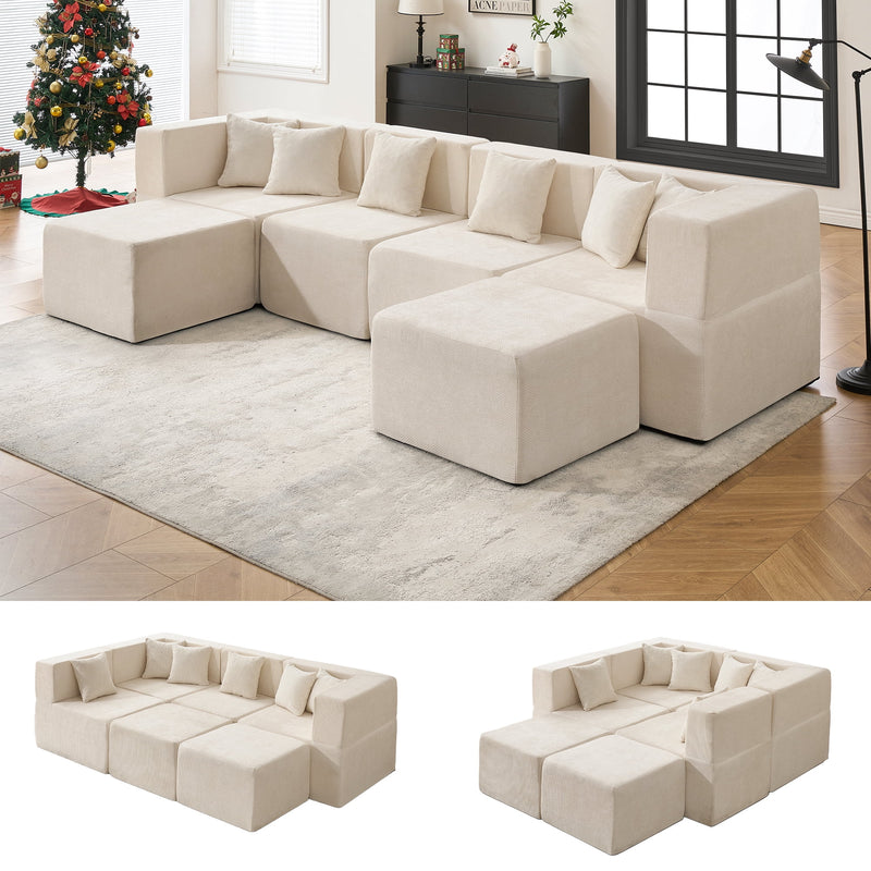 BEHOST 130" Oversized Modular Sectional Sofa for Living Room, Chenille Cloud Couch with 6 Pillows, Beige