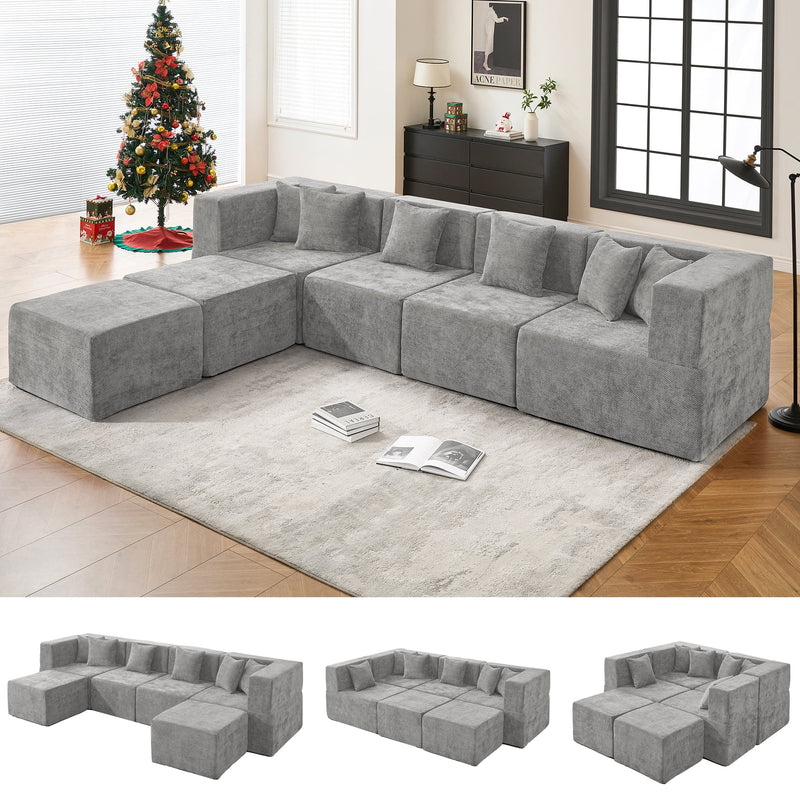 BEHOST 130" Oversized Modular Sectional Sofa for Living Room, Flexible Combination U Shaped Chenille Cloud Couch, Light Gray