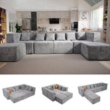 BEHOST 130" 6-Piece Modular Sectional Sofa with 2 Movable Ottomans, U-Shaped Cloud Couch for Living Room, Modern Chenille Deep Seat Sofa Set, Flexible Oversized Sleeper Couches, Light Gray