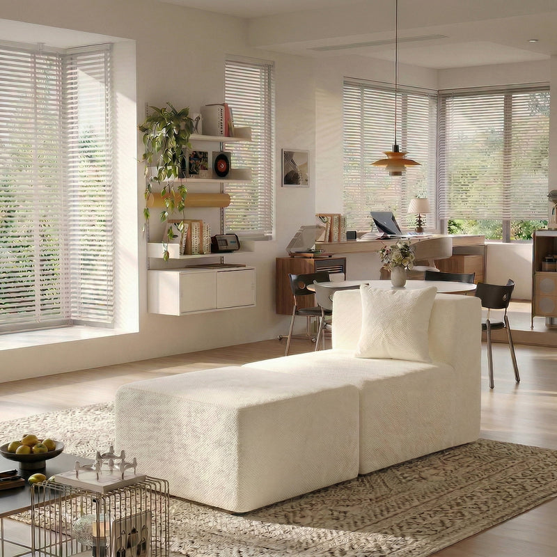 BEHOST 2 Modules Sectional Sofa for Living Room, Includes 1 Armless Center Seat + 1 Ottoman + 1 Pillow, Chenille Beige