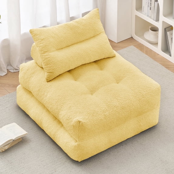 BEHOST 86" 4 Pack Large Futon Sofa Bed for Adults, 3-in-1 Convertible Folding Chair Bed Sleeper Chair, Sunshine Yellow