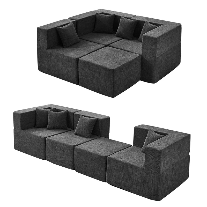BEHOST 202.5" Boneless Cloud Couch, 8 Modules Sectionals Sofa with 27.5" Deep Seat, No Assembly Required, Dark Gray