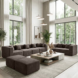 BEHOST 202.5" Living Room Sectional Couch Set, 8 Flexible Modules, 10" Wide Armrest, Coffee Brown