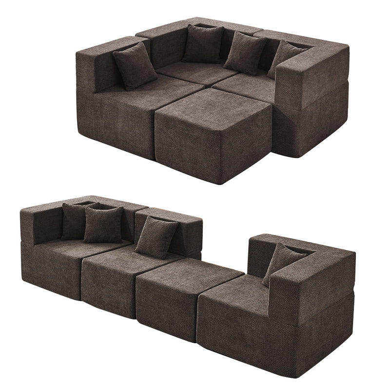 BEHOST 202.5" Living Room Sectional Couch Set, 8 Flexible Modules, 10" Wide Armrest, Coffee Brown