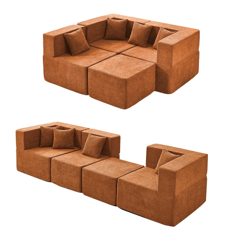 BEHOST 202.5" Modular Sectional Sofa for Apartment Living Room, Boneless Design, No Assembly Required, Rust Red