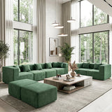 BEHOST 130" 8-Piece Modular Sectional Sofa with Ottomans, U-Shaped Pit Couch for Living Room, Modern Chenille Fabric Cloud Couch Set, Large Sleeper Sofa with Deep Seats, Forest Green