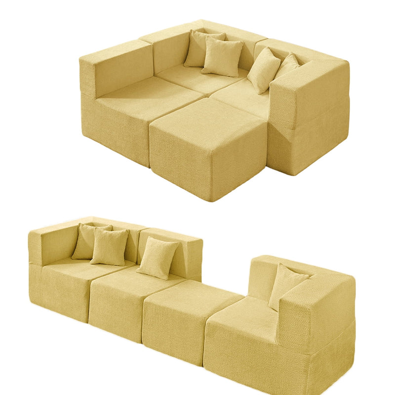 BEHOST 202.5" Sectional Sofa Set for Living Room, 8 Modules Flexible Combination, Sunshine Yellow