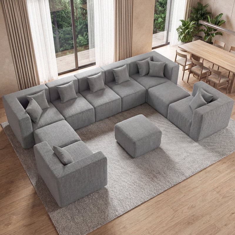 BEHOST 232.5" Oversized Sectional Sofa for Living Room, Flexible Chenille Cloud Couch, Light Gray