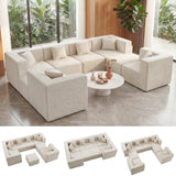 BEHOST 130" 8-Piece Modular Sectional Sofa, Boneless Cloud Couch with Extra Deep Seats, Washable Chenille Sofa Set for Living Room, Chenille Beige