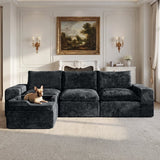 BEHOST 4-Piece 102" L-Shaped Modular Sectional Sofa, Velvet Cloud Sleeper Couch with with Dog Bed & 2 Movable Ottomans, Deep Seat Living Room Furniture Set,Dark Gray