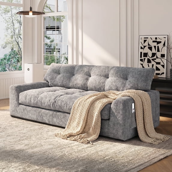 BEHOST 55" Chenille 2-Seater Sofa with Extra Deep Seats，Loveseat Couch with Side Storage & 2 Pillows，Cloud Sofa for Living Room & Small Spaces，Dark Gray