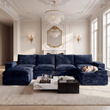 BEHOST 6-Piece 130" U-Shaped Modular Sectional Sofa, Velvet Cloud Sleeper Couch with Dog Bed & 2 Movable Ottomans, Oversized Deep Seat Living Room Furniture Set,Navy Blue