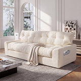 BEHOST 75.6" Chenille 3-Seater Sofa with Extra Deep Seats，Upholstered Couch with Side Storage & 2 Pillows, Cloud Sofa for Living Room，White