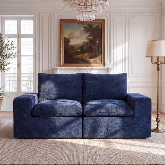 BEHOST 75" Modular Loveseat Sectional Sofa，Velvet Cloud Sleeper Couch for Living Room & Small Spaces，Navy Blue