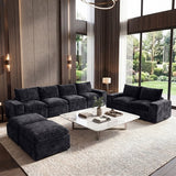 BEHOST 8-Piece 130" U-Shaped Modular Sectional Sofa, Velvet Cloud Sleeper Couch with 2 Movable Ottomans, Oversized Deep Seat Living Room Furniture Set,Dark Gray