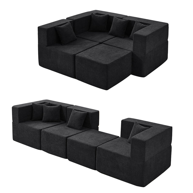 BEHOST 8-Piece Modular Sectional Sofa, 202.5" Oversized Cloud Couch with Teddy Velvet, Classic Black