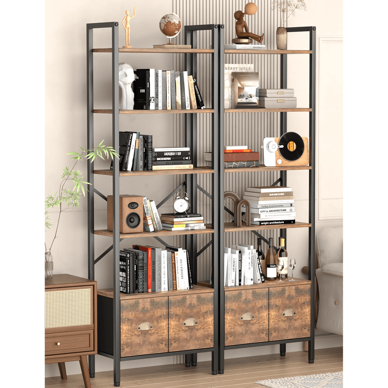 BEHOST Bookshelf with 6 Tiers, Tall Bookcase 70in with 2 Fabric Drawers, Wood Shelves for Home, Office, 1 Pack, Rustic Brown