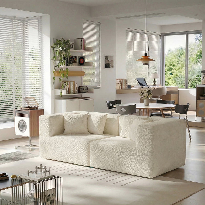 BEHOST Loveseat Cloud Couch Sectional Sofa wiht 4 Pillows, Includes Left Arm + Right Arm Two Seats, Chenille Beige