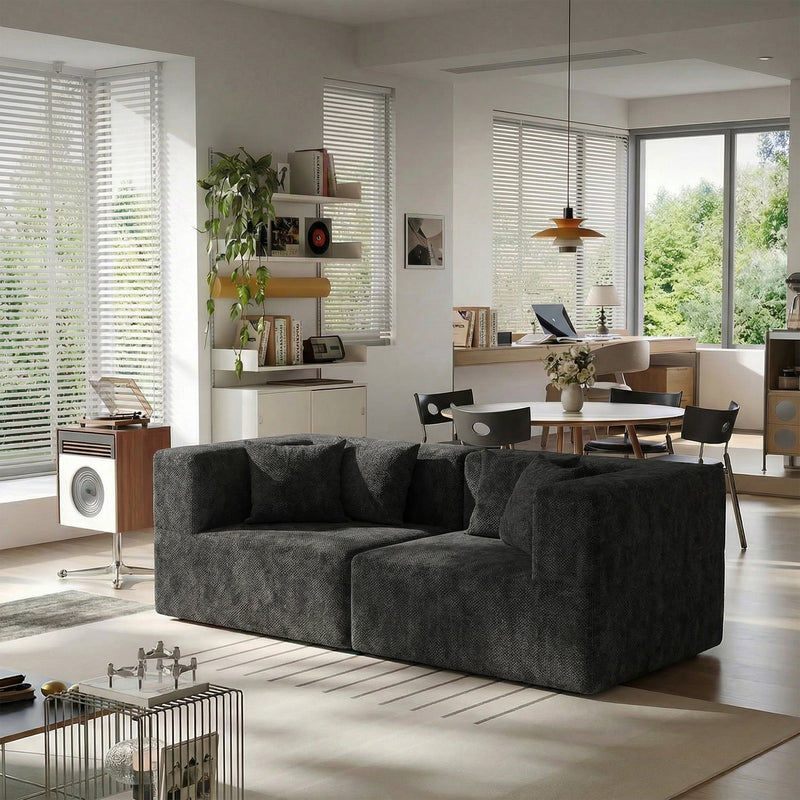 BEHOST Loveseat Cloud Couch Sectional Sofa wiht 4 Pillows, Includeds Left Arm + Right Arm Seats, Chenille Black