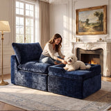 BEHOST Modular Sectional Sofa, Velvet Cloud Sleeper Couch with Ottoman & Built-in Dog Bed, Compact Sofa Bed for Living Room & Small Spaces, Navy Blue