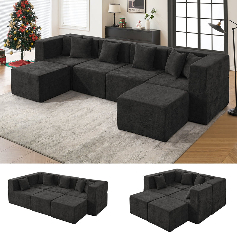 BEHOST Modular Sectional Sofa for Living Room, Flexible Combination Chenille Cloud Couch with 10 Modules, Black