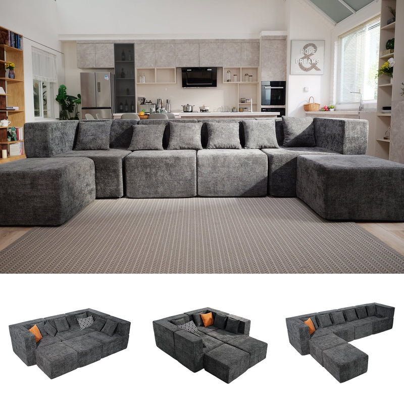 BEHOST Oversized Sectional Sofa for Living Room, Deep Seat Chenille Cloud Modular Couch, Dark Gray