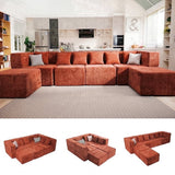 BEHOST 130" 6-Piece Modular Sectional Sofa with 2 Movable Ottomans, U-Shaped Cloud Couch for Living Room, Modern Chenille Deep Seat Sofa Set, Flexible Oversized Sleeper Couches, Christmas Rust Red