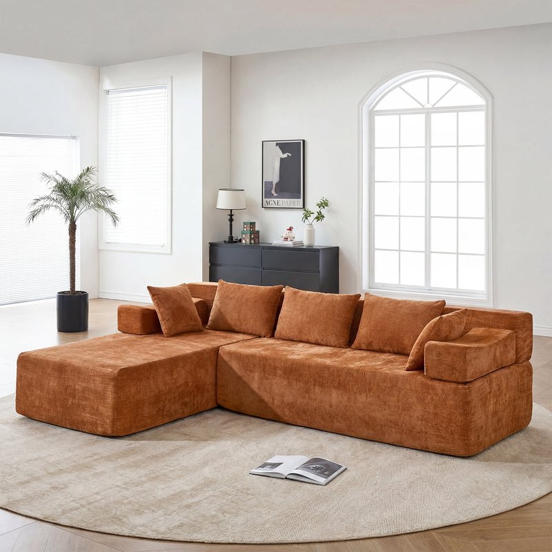 Behost 105" Modular Sectional Sofa for Living Room with Deep Seat, Chenille Cloud Couch for Relaxing, Rust