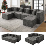 Behost 130" Oversized Modular Sectional Sofa for Living Room Furniture, Chenille Cloud Couch with Ottomans, Dark Gray