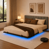 Behost Full Size Floating Bed Frame with Smart LED Lights & Charging Station, Metal Platform Bed Frame, No Box Spring Needed, Noise Free, Gray