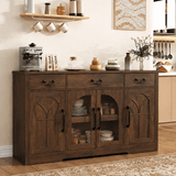 Keenstone Sideboard Buffet Cabinet, 55.1" W Expandable Desktop Storage with 2 Drawers, 4 Doors, and Adjustable Shelves, Dark Brown