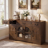 Keenstone Sideboard Buffet Cabinet, 55.1" W Expandable Desktop Storage with 2 Drawers, 4 Doors, and Adjustable Shelves, Dark Brown