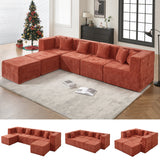 BEHOST 130" Oversized Modular Sectional Sofa for Living Room, Flexible Combination U-Shaped Cloud Couch, Christmas Rust Red