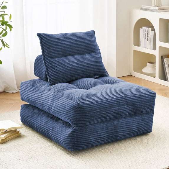 BEHOST 70" Modern Corduroy Futon Couch Bed, Space-Saving Convertible Sofa for Apartment, Navy Blue