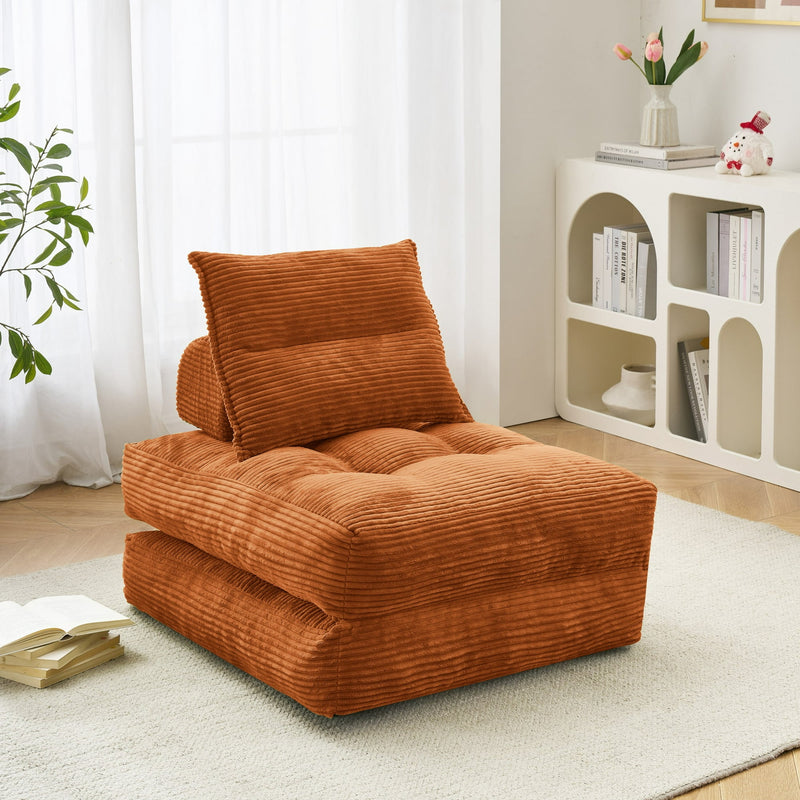 BEHOST 70" Compact Corduroy Sofa Bed Couch, Folding Futon Sleeper for Living Room or Office, Orange Red
