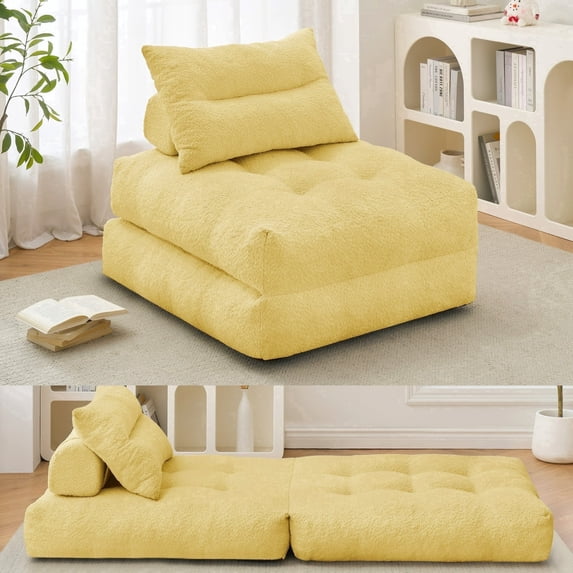 BEHOST 86" Oversized Folding Sofa Bed with Pillow and Back Support, Convertible Sleeper Chair for Living Room, Yellow