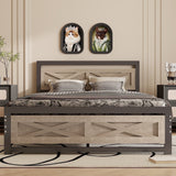 Behost Full Size Bed Frame, Farmhouse Wood Metal Platform Full Bed Frame with Headboard and 11" Underbed Storage
