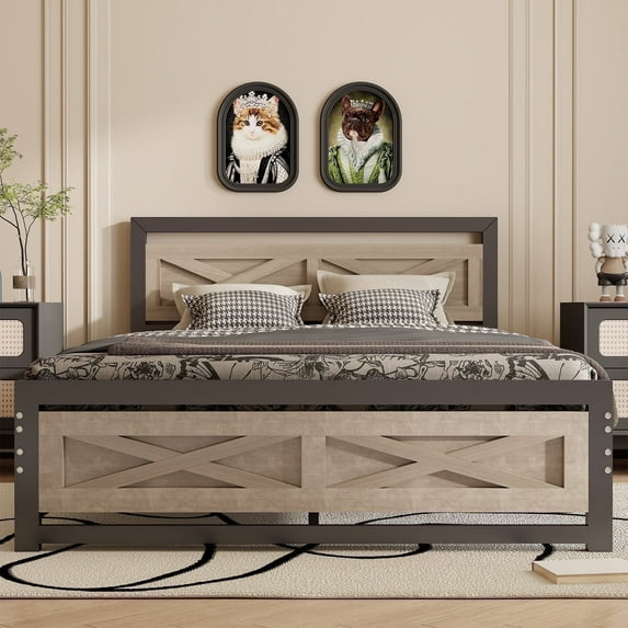 Behost Twin Size Bed Frame with Headboard and Underbed Storage, Metal Wood Platform Bed with Heavy Duty Slats Support,Noise Free, No Box Spring Needed