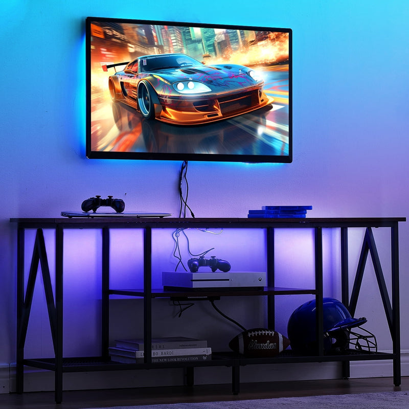 Behost TV Stand for TV up to 65 inches,TV Console Table with Led Lights & Power Outlets,Black