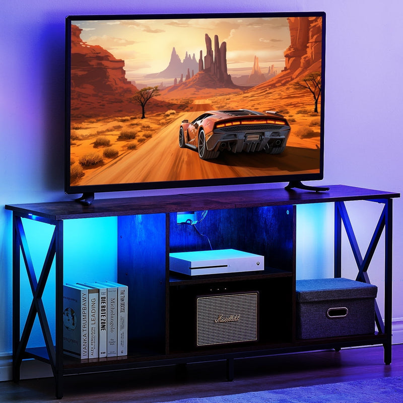 Behost TV Stand for TV up to 65 inches, TV Console Table with Led Lights & Power Outlets, Black