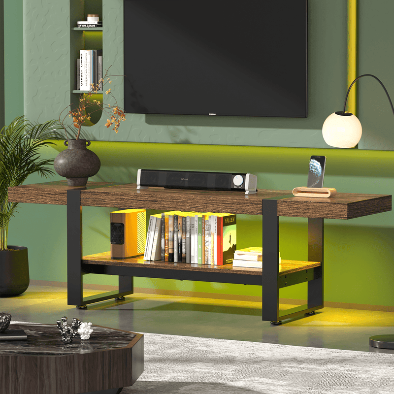 Behost TV Stand with LED Lights for 65 inch TV, Farmhouse Entertainment Center for Living Room, Gaming TV Console for Bedroom,Rustic Brown