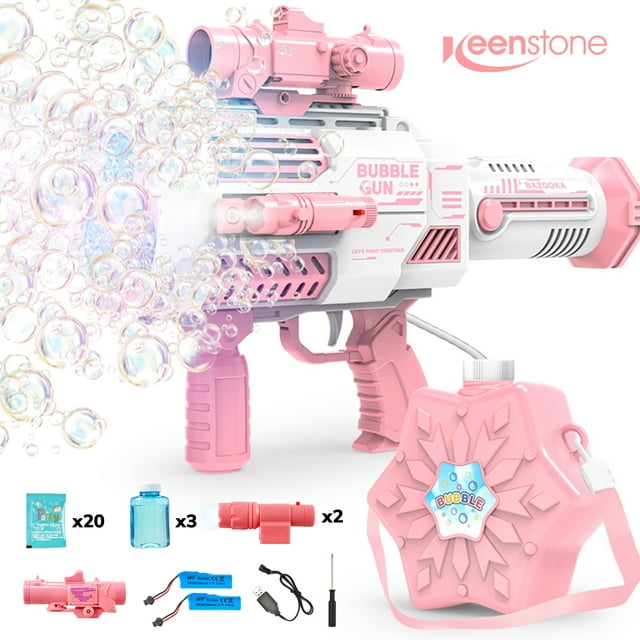 2-Pack Bubble Machine Set For Kids - Automatic Bubble Blower With Lights & Solution
