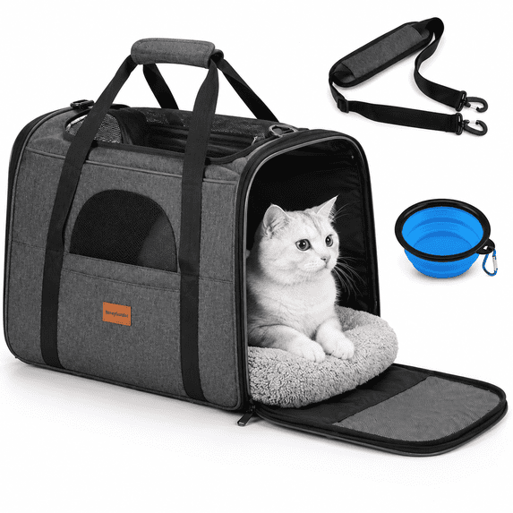 Cat Carrier MORPILOT® Extra Large Cat Bag with Water Bowl, Soft Sided Tsa Airline Approved Pet Carrier up to 25LB, Travel Puppy Carrier Cat Carrier for Small Medium Large Dogs Cats Rabbits - Gray