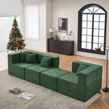 102.5" L-Shaped Cloud Couch Modular Sectional Sofa for Living Room, Dark Green Boucle Fabric Sofa Couch with Ottoman and 4 Pillows, No Assembly