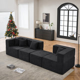 102.5" L-Shaped Cloud Couch Modular Sectional Sofa for Living Room, Black Boucle Fabric Sofa Couch with Ottoman and 4 Pillows, No Assembly