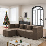 102.5" L-Shaped Cloud Couch Modular Sectional Sofa for Living Room, Brown Boucle Fabric Sofa Couch with Ottoman and 4 Pillows, No Assembly