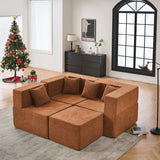 BEHOST Red 102.5" L-Shaped Cloud Couch Modular Sectional Sofa for Living Room, Red Teddy Fabric Sofa Couch with Ottoman and 4 Pillows, No Assembly