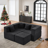 102.5" L-Shaped Cloud Couch Modular Sectional Sofa for Living Room, Black Boucle Fabric Sofa Couch with Ottoman and 4 Pillows, No Assembly
